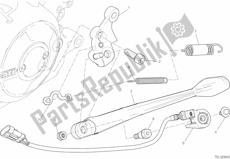 All parts for the Side Stand of the Ducati Diavel Xdiavel Sport Pack Brasil 1260 2017